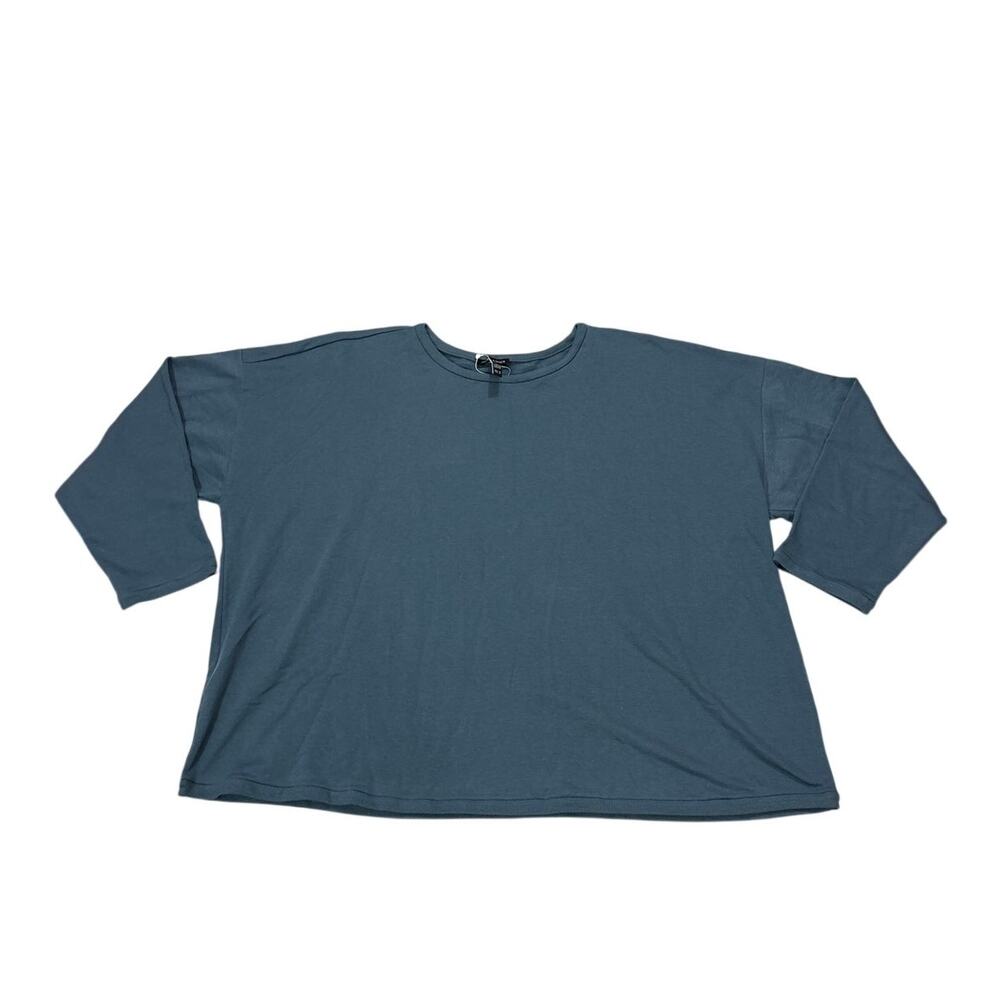 Eileen Fisher Womens 2X Blue Lyocell Cotton Pullover Sweater Minimalist Basic